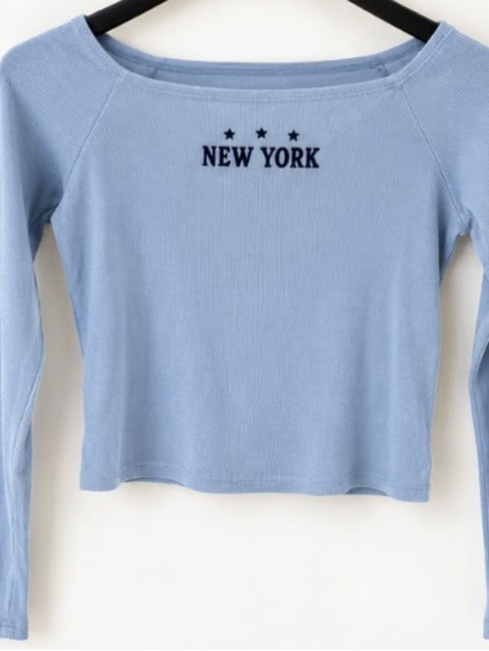 Sky Blue 'New York' Long-Sleeve Ribbed Top
